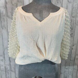 Off-White Muslin Top with Sheer puffy detailed sleeves